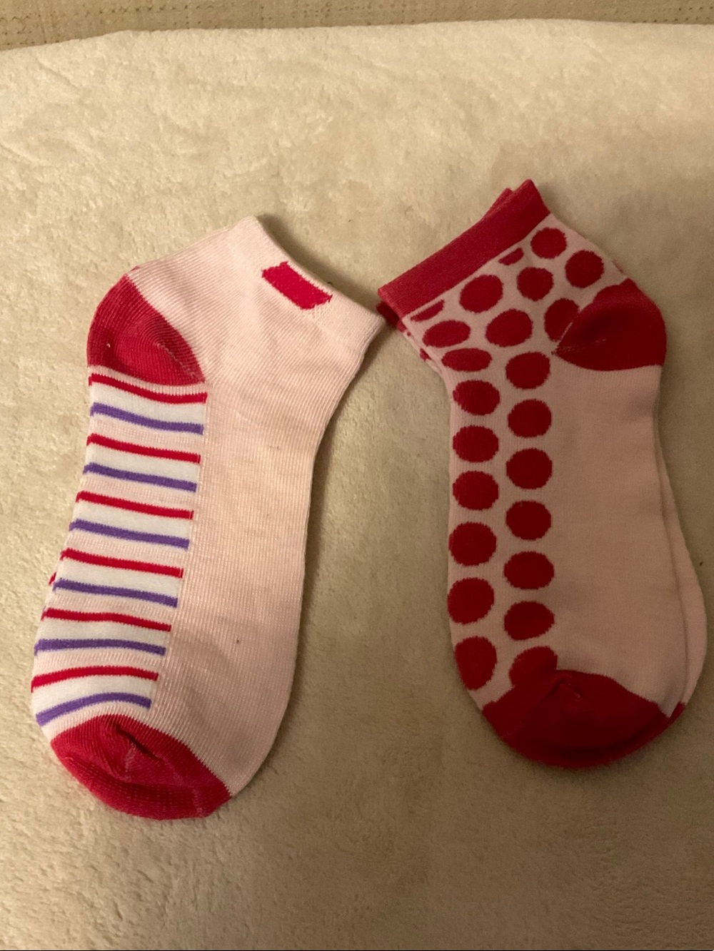 Women's Pink and Red Ankle Sock Duo - Polka Dot & Striped Pair